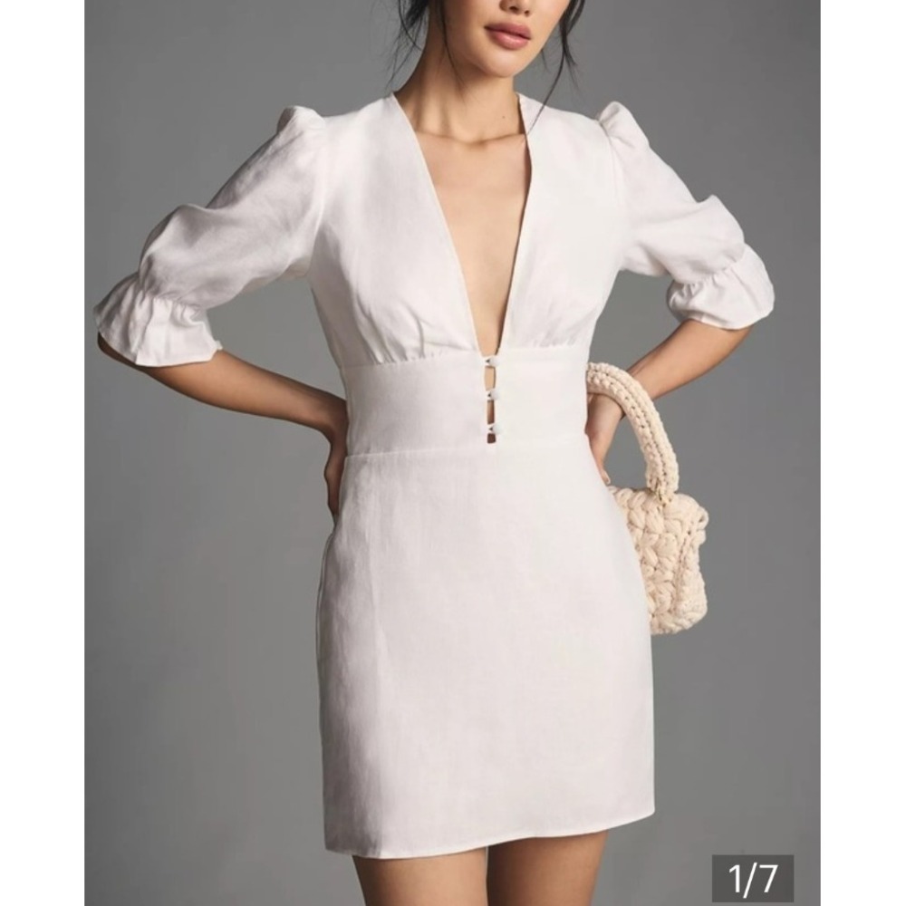 Reformation‎ Dress Size 10 White Linen Simi Mini